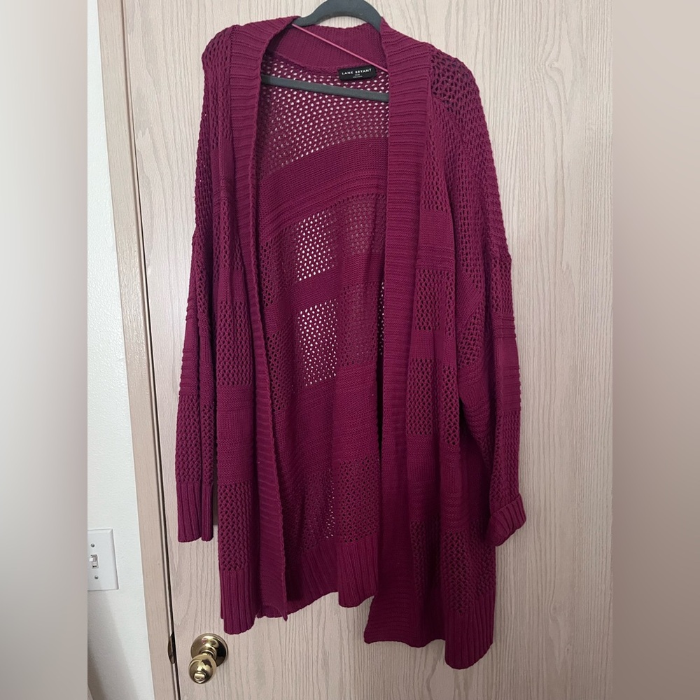 Lane Bryant Women's Burgundy Open Knit Sweater